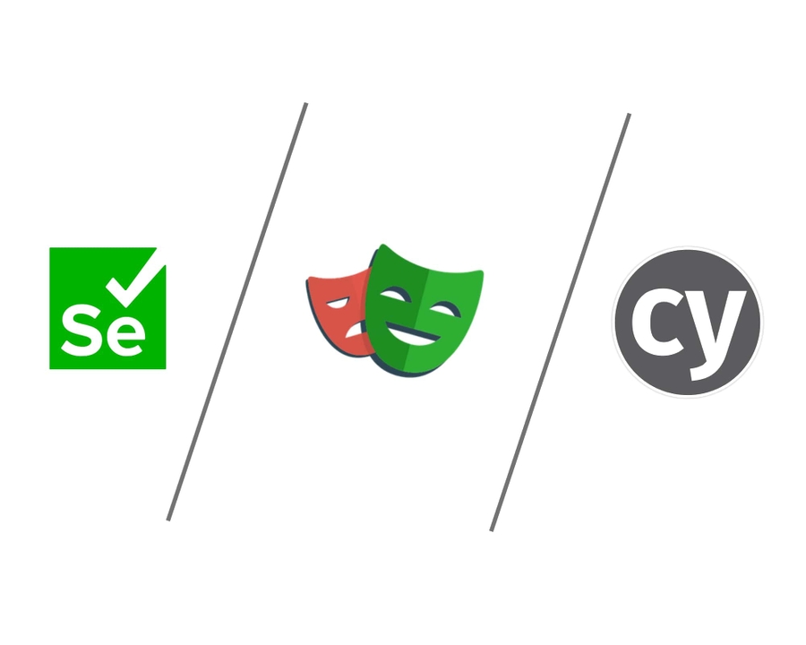Cypress, Playwright, Selenium-webdriwer logos